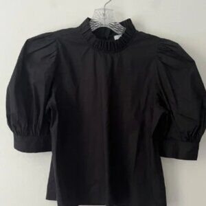 Hunter Bell Stella Puff Sleeve Black Top Blouse Small